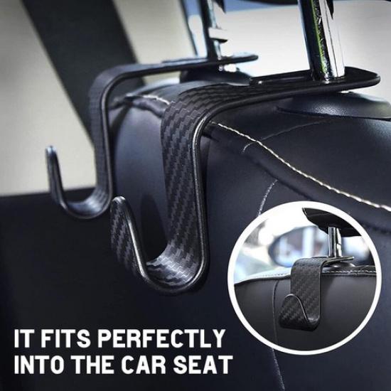2x Carbon Fiber Black Car Back Seat Headrest Hooks Storage Bag Hook Accessories