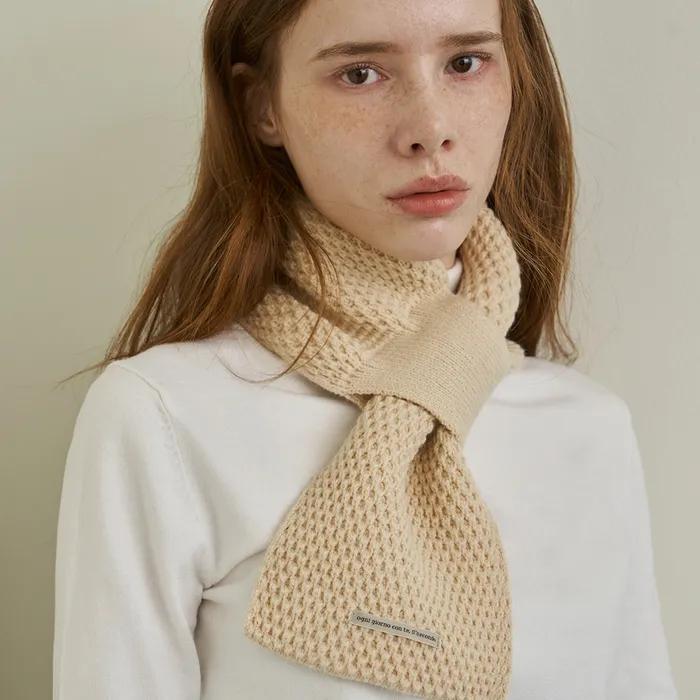 [Gift Wrapping] Knit Waffle Short Muffler, Livia_3 Colors