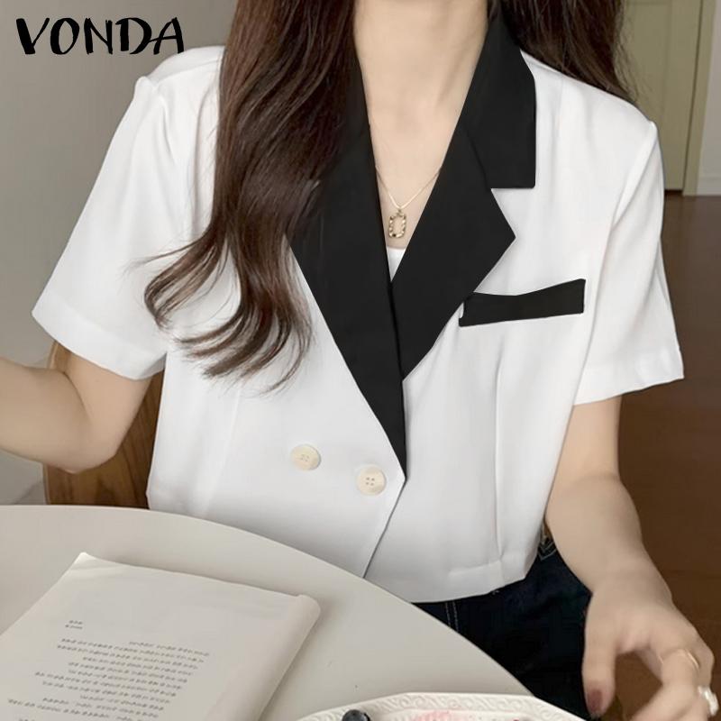 

VONDA Splicing Color Женские повседневные свободные блейзеры с короткими рукавами Топы