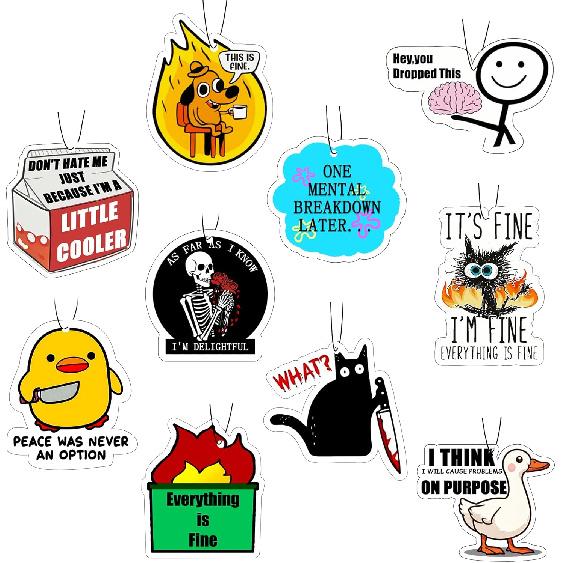 10Pcs Funny Car Air Freshener Hanging Decor Cute Accessories for Auto Interior, Funny Mirror Decor Hanging Cars Freshener Interior Gift for Men Women