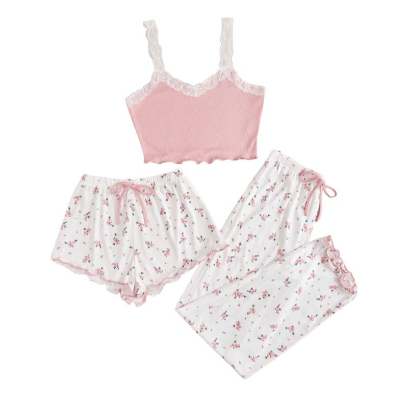 Blumenspitzen-Camisole-Pyjama-Set: Sexy, Niedlich und Bequem