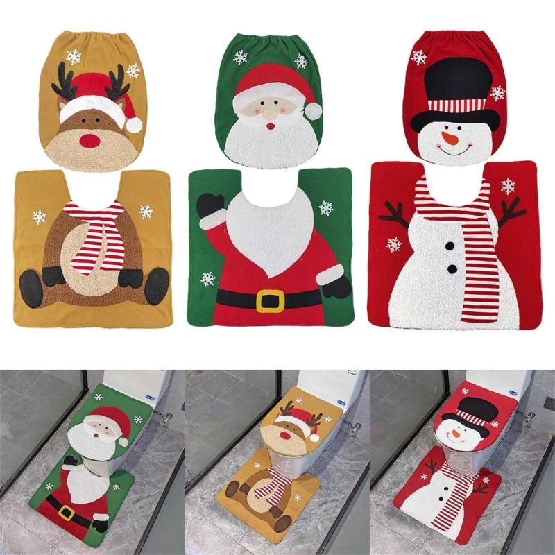 Christmas Snowman Toilet Seat Cover Bath Mat Lid Cover Bathroom Rug Lid Toilet Cover Set New Year Christmas Decorations