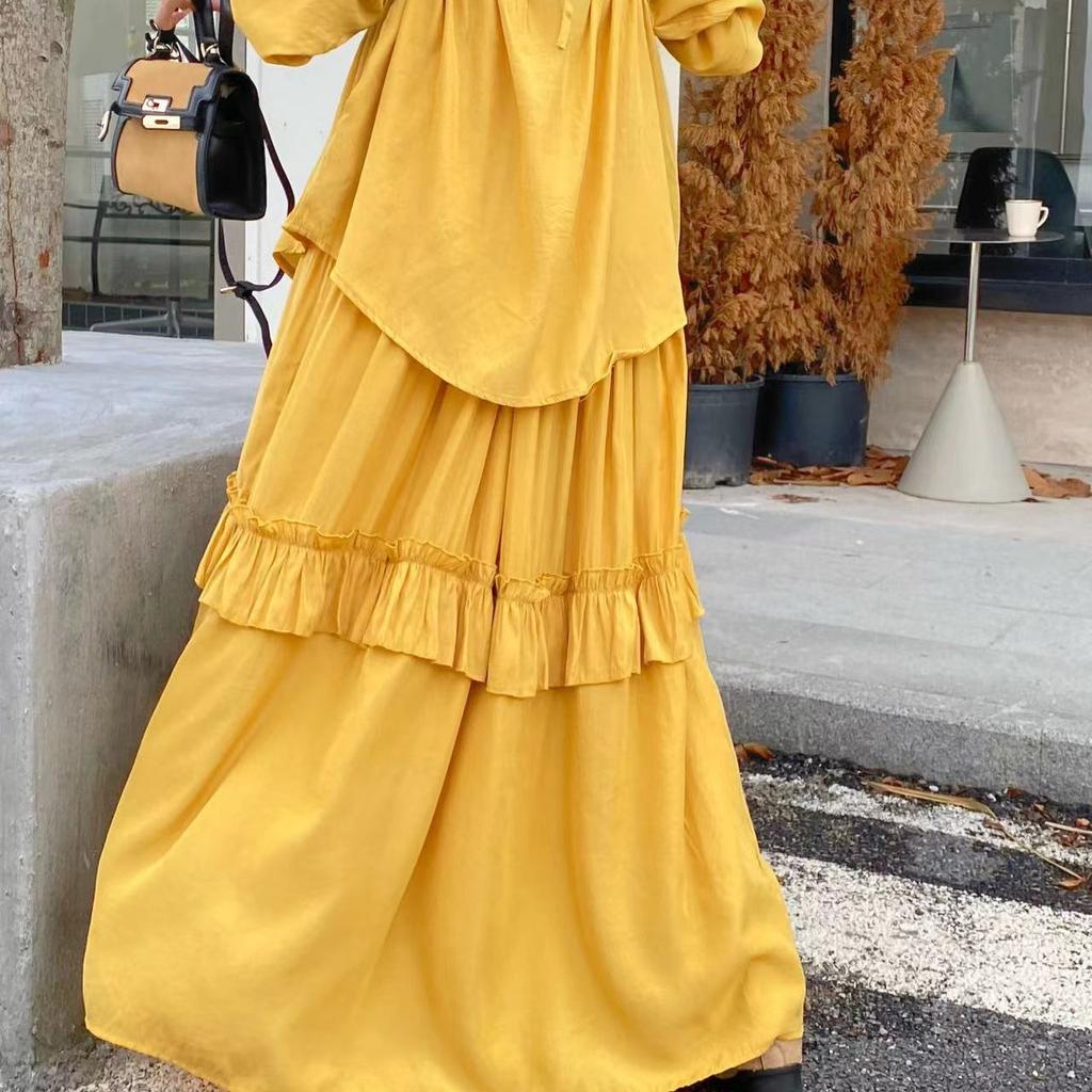 Korejský asymetrický volánkový top Dámské volné šněrování v pase zeštíhlující vydutá závěsná sukně s velkým švihem 2 dva kusy