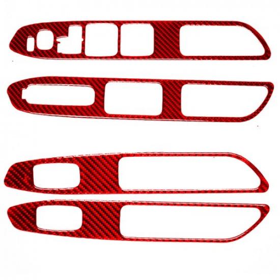 4Pcs For Subaru Forester Red Carbon Fiber Interior Door Control Cover Trim