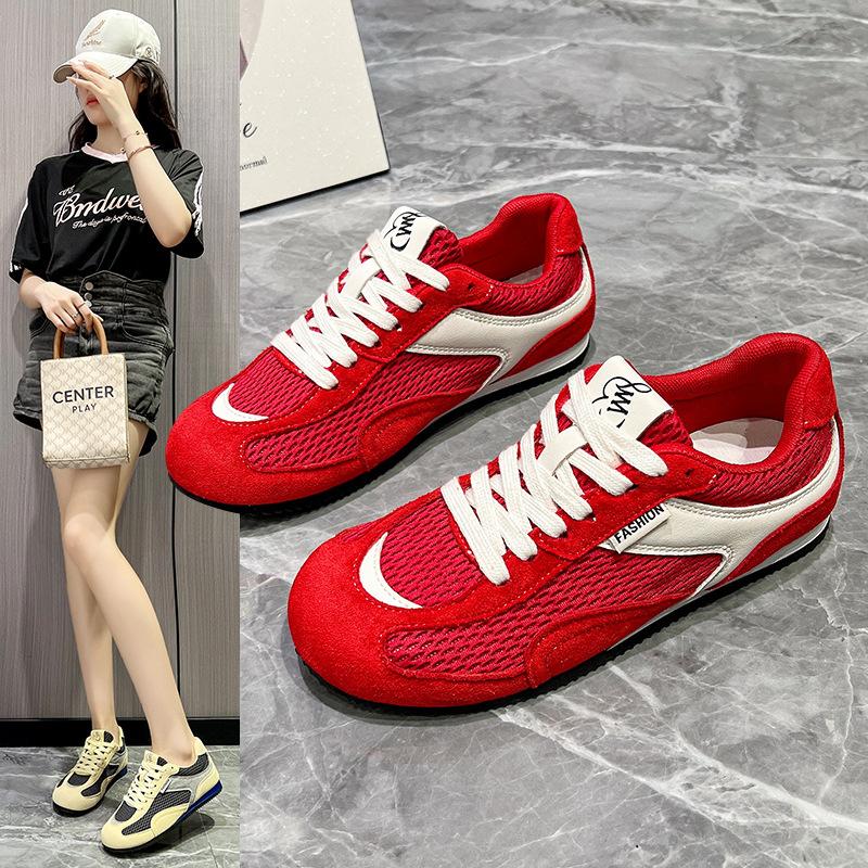 Korean version of the popular mesh breathable sports and leisure shoes women's autumn 2025 new niche lace-up flat-bottomed German training shoes