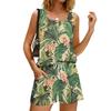 Completo estivo casual da donna con stampa floreale, canotta a collo quadrato senza maniche, abbigliamento sportivo con tasche e pantaloncini, outfit leggero e confortevole