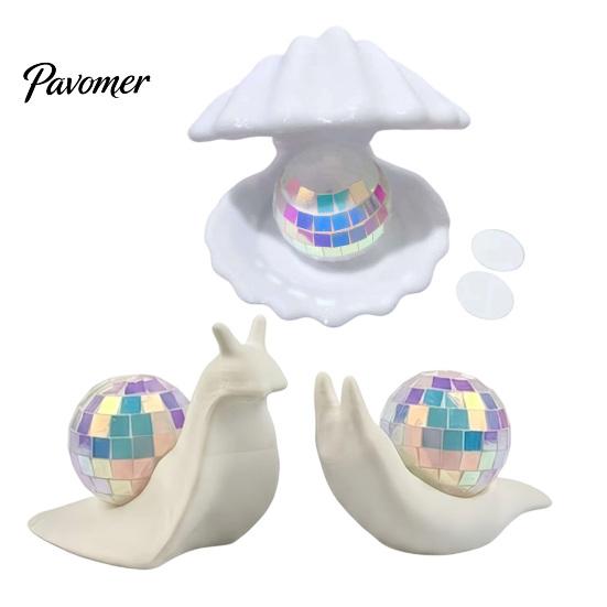 Small Desktop Sculpture Disco Snail Figurine, Retro 70s Ball Table Statue, 3D Unique Gift for Her Glitter Mirror Ornament Home Office Shelf