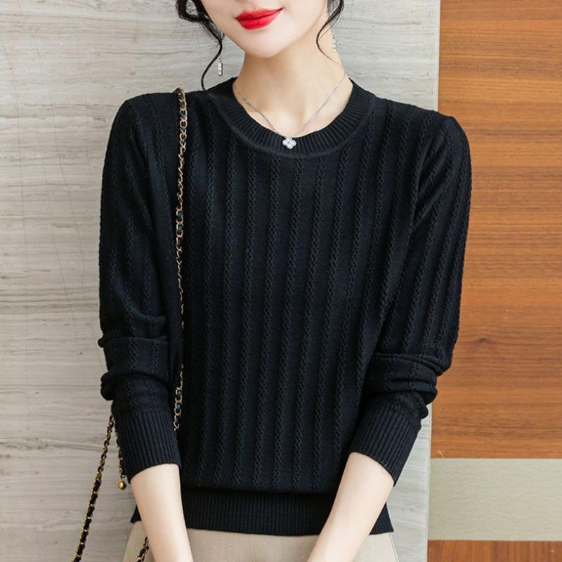 

Простота Мода Осень Зима Свитеры Новые Женские С круглым вырезом Однотонные С волнообразным краем Корейский Повседневный Длинный рукав Свободные Пуловеры Вязаные Топы 5XL чёрный