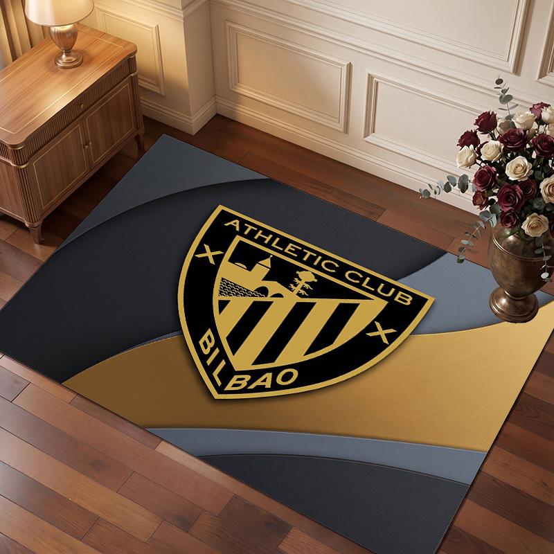 Athletic Bilbao Football Print Crystal Velvet Rug, Comfortable Water Absorbent Non Slip Indoor Floor Carpet