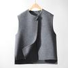 Women's 2025 Asymmetrical Gray Wool Vest - Round Neck, Button-Up, Sleeveless for Spring & Autumn Fashion