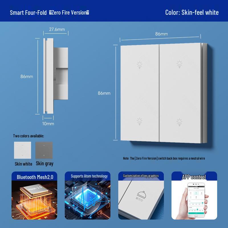 Smart Switch Panel Mesh2.0 Connects To Mijia App, Supports Voice Control, Dual Control, and Zero-fire Version with Bluetooth.