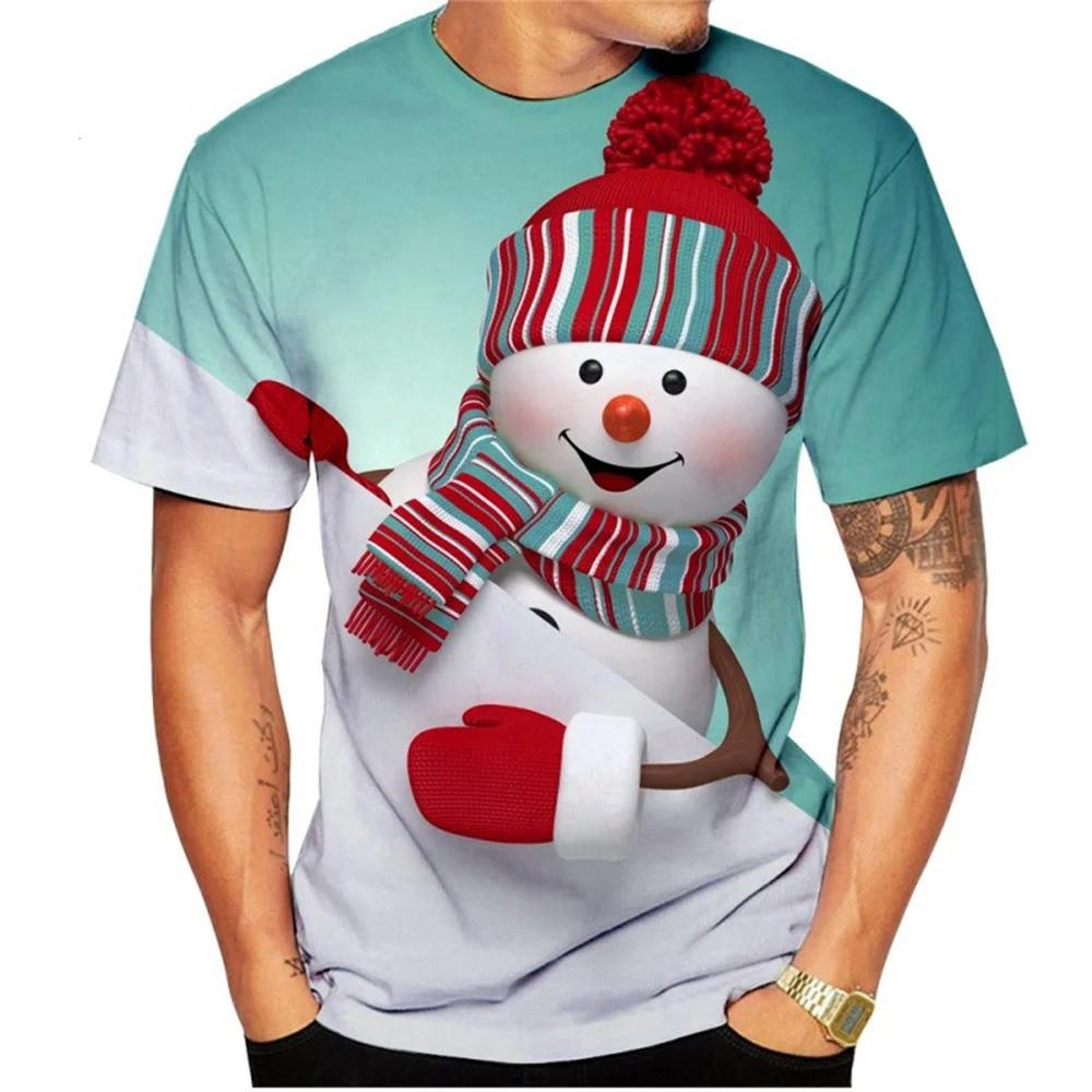 Christmas Snowman Santa Claus 3D Printed Fun Men, Women and Children New Fashion Striped Short Sleeved T-shirt