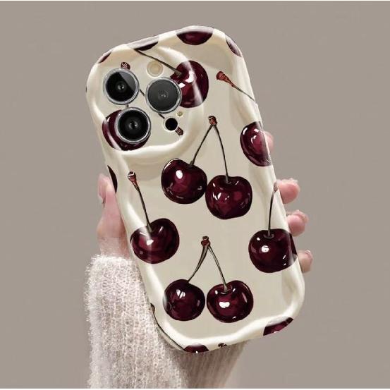 Cute Red Cherry Butterfly 3D Wave Phone Case for iPhone 17 Air 16 15 14 Plus 13 12 11 Pro Max 16E XR XS X 7 8 Silicone Cover