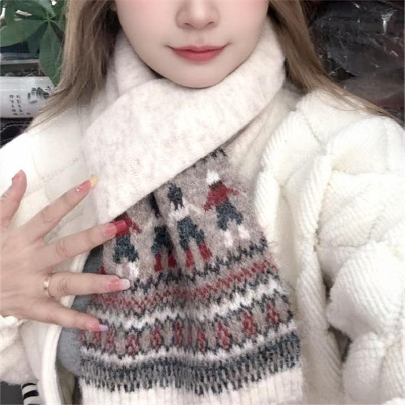 New knitted versatile wool scarf women's winter Christmas atmosphere warm versatile neck protection scarf men's