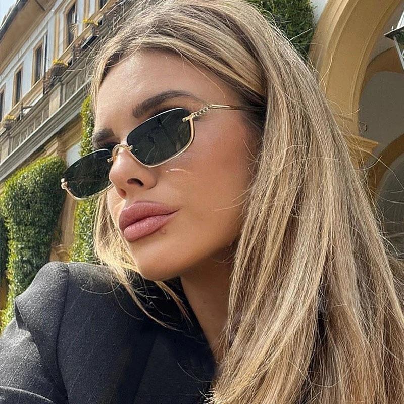 Modische kleine quadratische Sonnenbrille für Damen mit kleinem Rahmen aus Metall, quadratisch, für Damen, Luxusmarke, Halbrahmen, rechteckige Sonnenbrille
