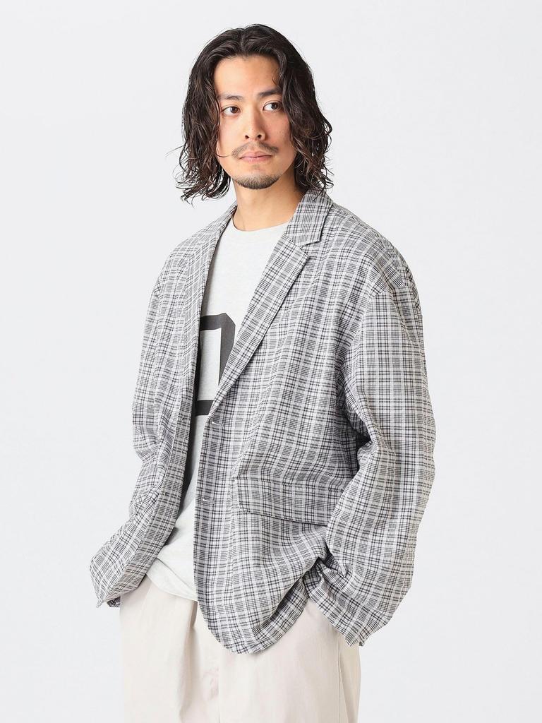 B:MING LIFE STORE by BEAMS Men's Check Soccer Jacket, Gray, M_92160085247