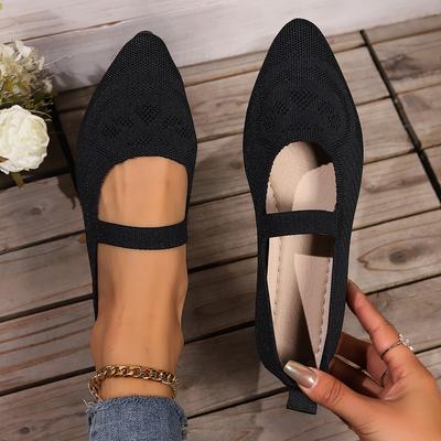 Zapatos planos de punta puntiaguda para mujer, zapatos de punto de color sólido, zapatos sin cordones, bailarinas informales transpirables, zapatos planos para mujer, mocasines para mujer
