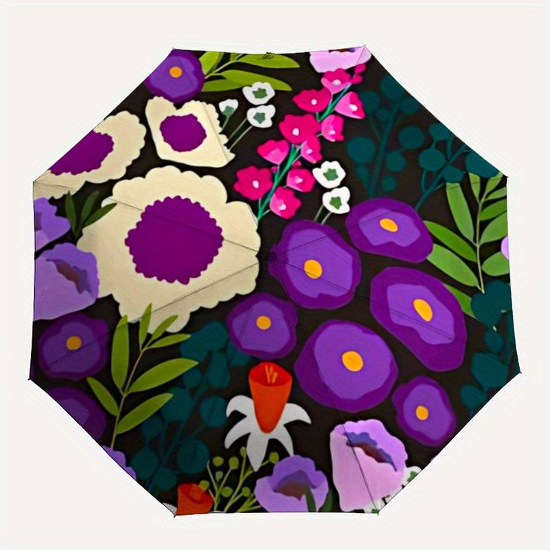 

1pc Floral Pattern Folding Umbrella With Excellent UV Protection, 8 Ribs Casual Durable Lightweight Portable Travelling Umbrella For Men & W