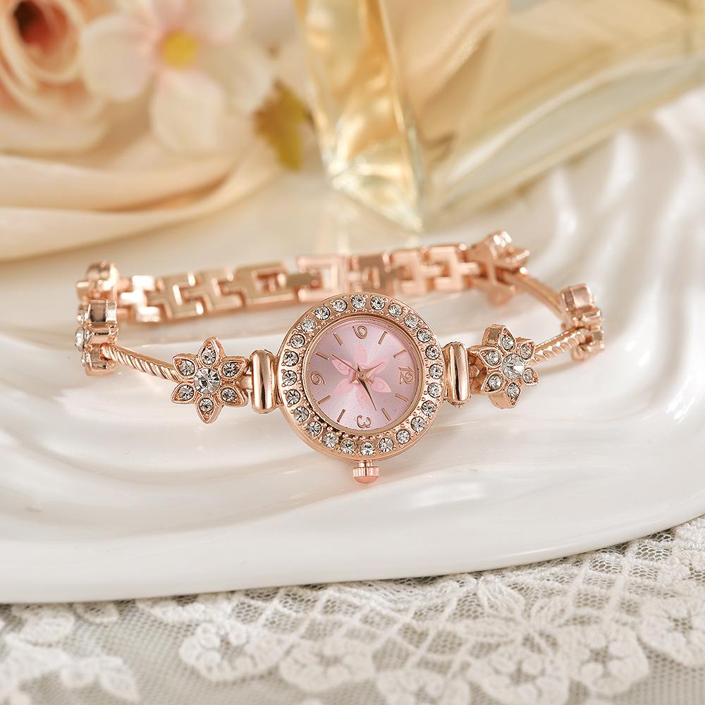 Steel Belt Full Drill Small Round Head Dial Watch Small Thin Belt High Value Digital Face Bracelet Watch
