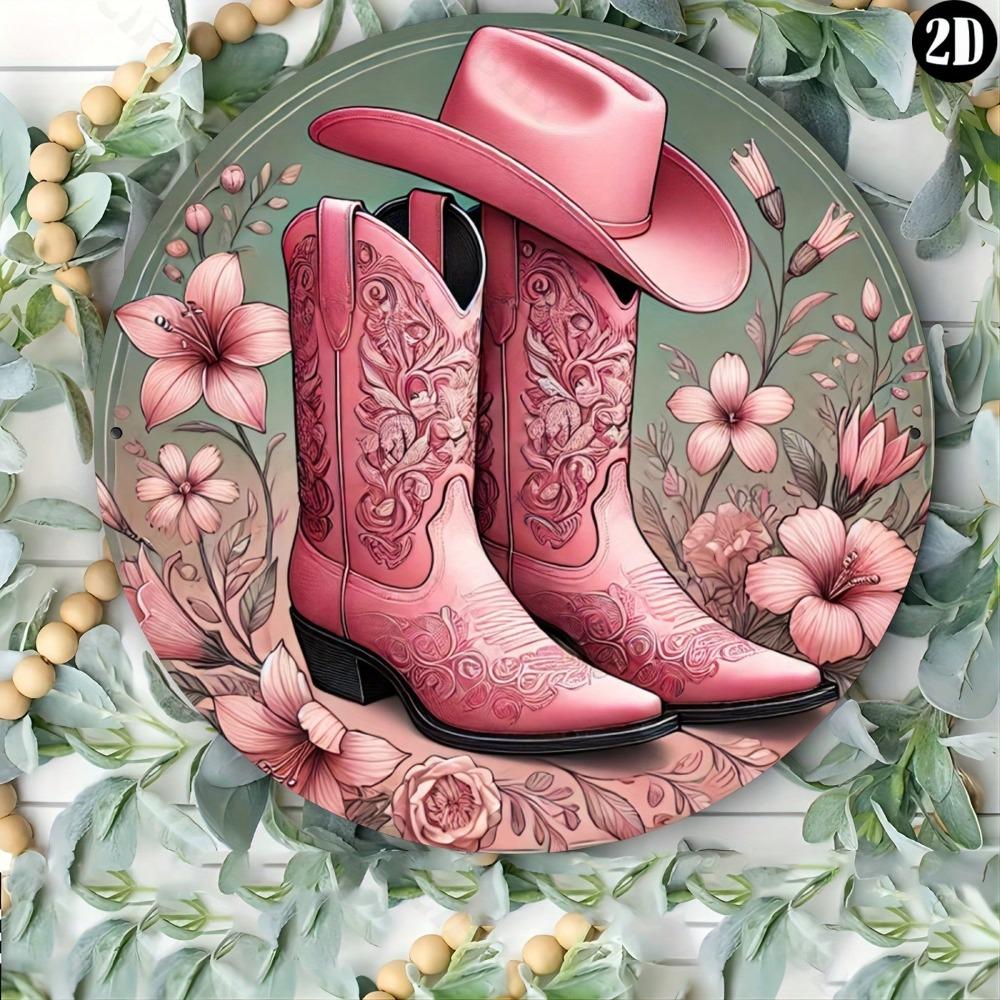 Metal Tin Sign Western Cowboy Round Wall Art Decor Plaque