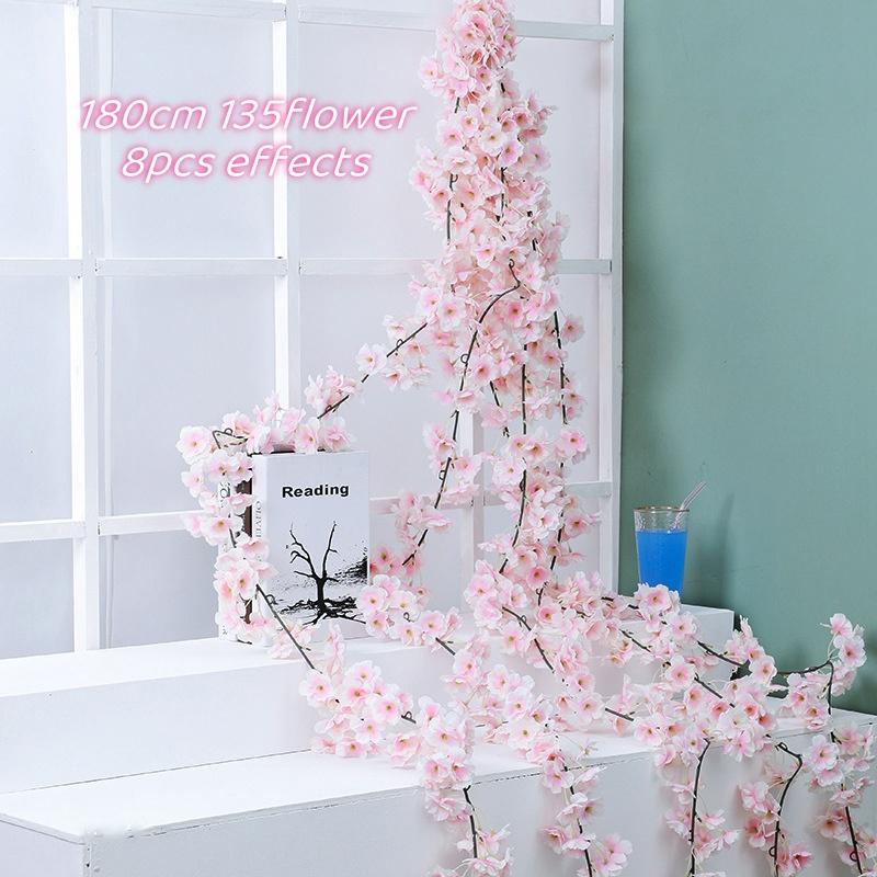 180cm Artificial Flowers Cherry Blossom Vine Pink Sakura Garland Home Party Wedding Arch Hanging Silk Fake Plants Vine Decor DIY