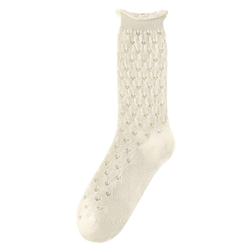 

1 Pair White Color Simplicity Calf Sock for Girls Summer Thin Hollow Korean Fashion Pile Loose Sock Soft Cotton Fashion Sock