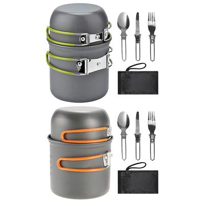 Camping Cookware Set Aluminum Alloy Camping Cooking Set with Handle Travel Cutlery Utensils for Camping 1-2 Persons