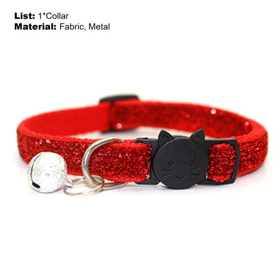 Bling Cat Collar Breathable Fade-less Pet Supplies Kitty  Sequin Collar with Bell for Dog
