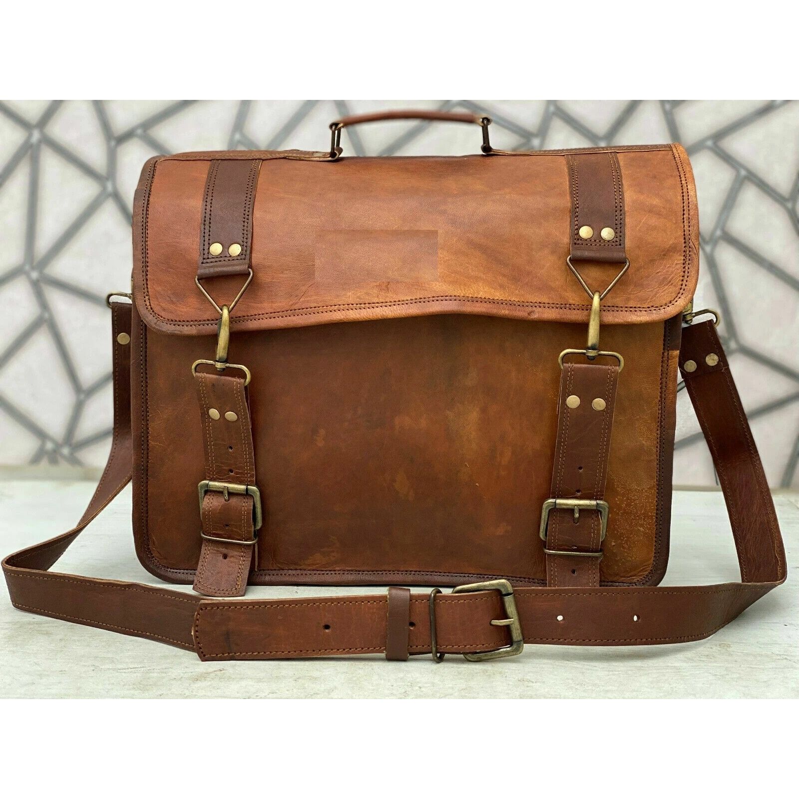 

Винтажный ноутбук ручной работы портфель сумка сатчел мессенджер (Мужская сумка) Натуральная кожа 18 x 14 x 6 in