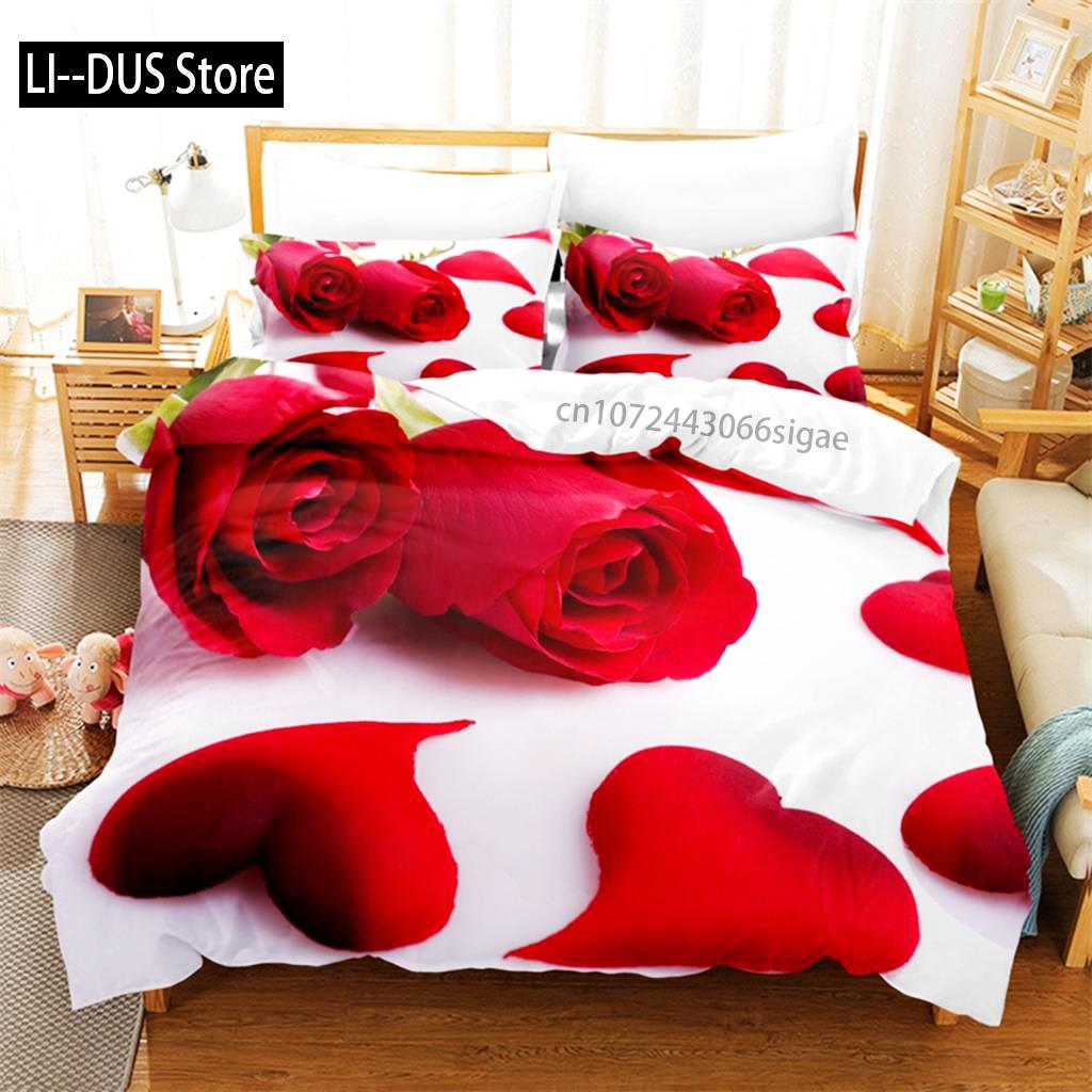 Helles Blumen Bettwäsche Set Bettbezug Set 3D Bettwäsche Digitaldruck Queen Size Bettwäsche Set Mode Design