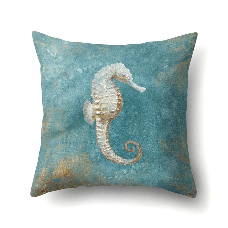 Blue Ocean Seaweed Polyester Pillow Case Car Decoration Home Print Pillow Bedside Sofa Waist Cushion Cover