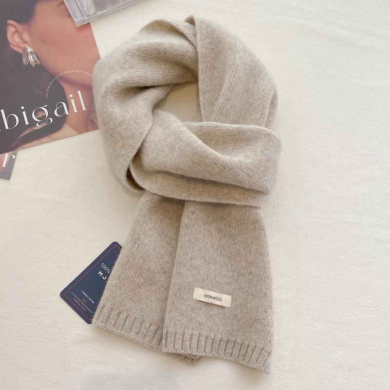 Pure wool scarf women's winter high-end solid color couple scarf men's new warm and versatile knitted scarf