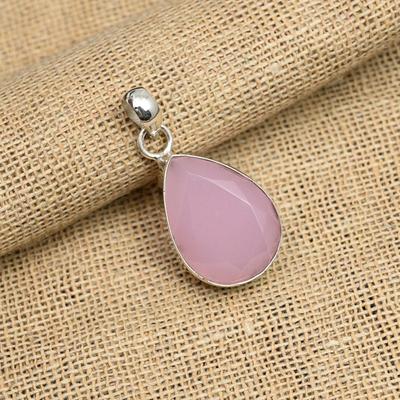 Rosa Chalcedon Edelstein 925 Sterling Silber Handgefertigter schöner Schmuckanhänger für Frauen