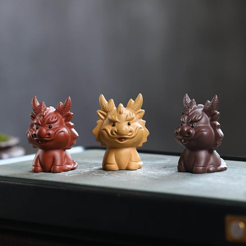Chinese Yixing Purple Clay Tea Pet Lovely Zodiac Dragon Statue Ornaments Tea Figurine Handmade Sculpture Crafts Tea Set Decor