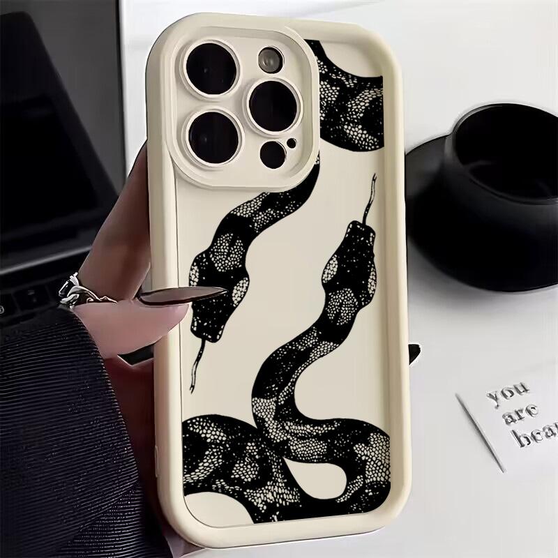 

Black Snake Pattern Art Phone Case for iPhone 17 16 15 14 13 12 11 Series Pro Max Plus Double Layer Protection iphone 13 ProMax