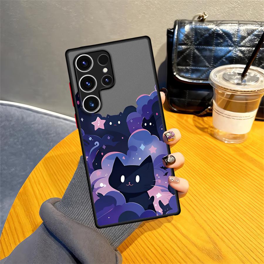 Case for Samsung Galaxy S23 FE Note 20 Ultra 10+ S26 S20 FE S25 Ultra S21 S22 S24 Plus Funda Back Phone Cover Black Cat Starry