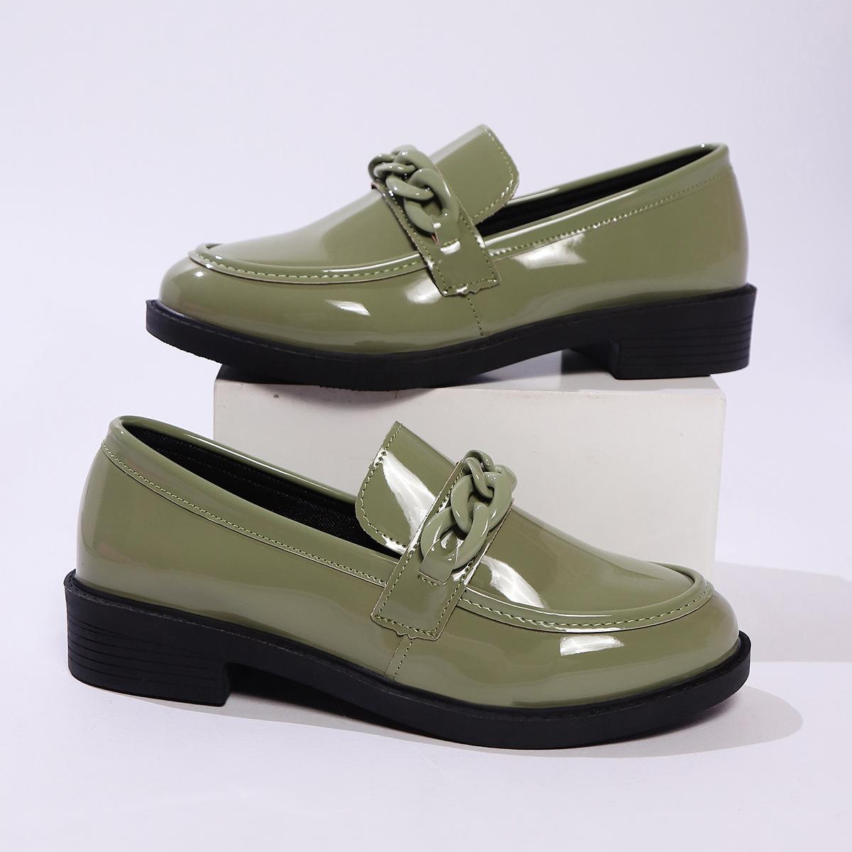 

Кожаные туфли на толстой подошве в британском стиле для женщин, весенне-осенние лоферы Мэри Джейн слипоны, розовые 42 зелёный