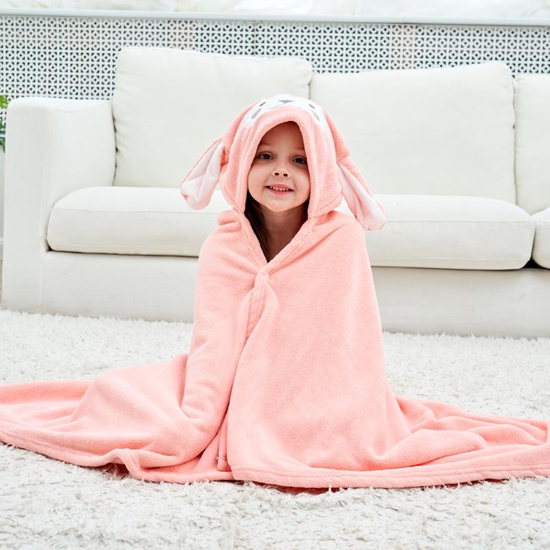 Children's Hooded Bathrobe - Coral Fleece Cartoon Design for Infants and Toddlers