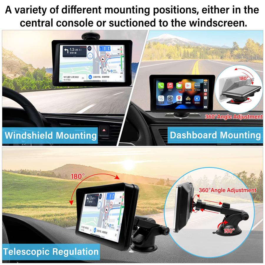 7 Inch For Wireless Carplay Android Auto Monitor Portable Screen Bluetooth Mirro