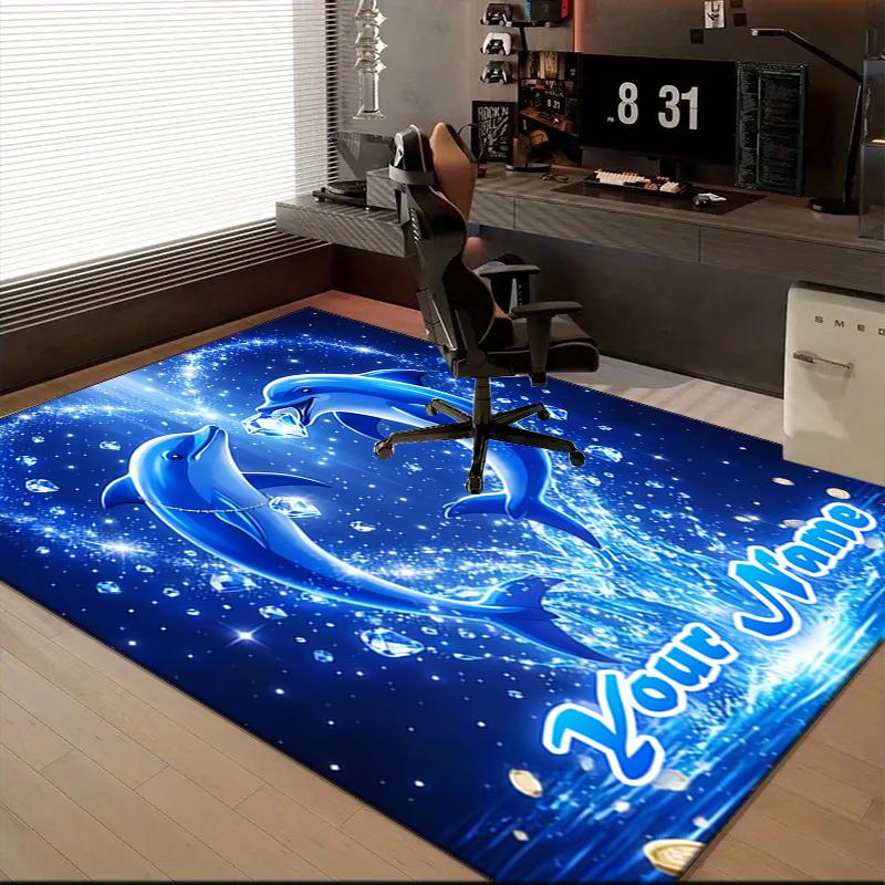 1PC Custom Name Dolphins Heart Shape Theme Floor Mat Ideal for Living Room, Game Rooms, Office, Bedroom,Floor Mat Playful Design