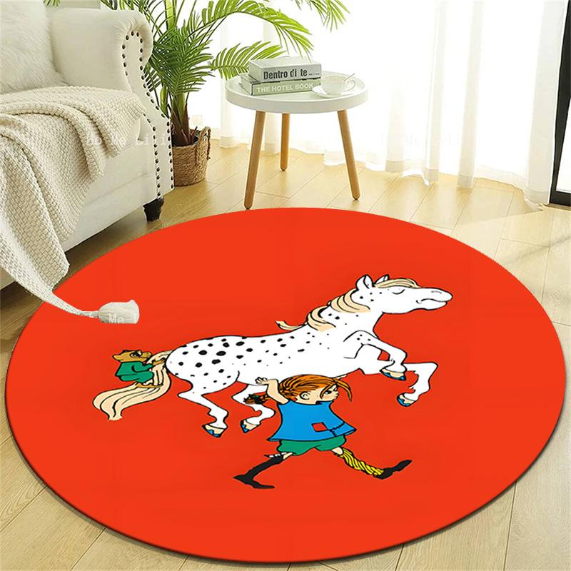 1pc Pippi Longstocking2 Design Printed Area Round Carpet for Bedroom Living Room Home Decor Rugs Mat Non Slip Mat Rug for Bedside