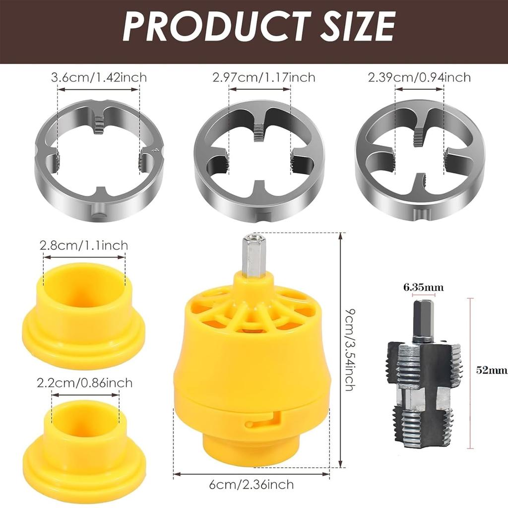 PVC Pipe Threader, Electric Drill Compatible PVC Pipe Threader Kit, PVC Thread Maker Tool for Electric Drill, with 3 Dies,1/2", 3/4", 1" Npt (B