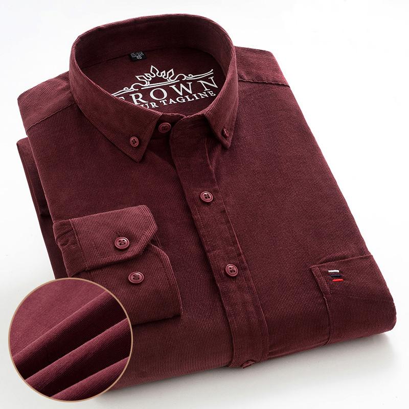 7XL 6XL Camisa de Pana para Hombre Manga Larga 100% Algodón Casual Corte Regular Suave Cómoda Bolsillo Camisas de Vestir Formal Ropa de Hombre