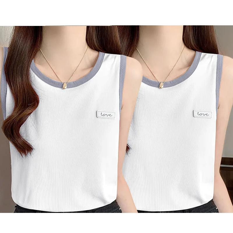 WTEMPO 2PCS Women's Spring Summer Sleeveless Bottoming Tank Tops Large Size Solid Color Casual Versatile V-Neck Camisole Vests
