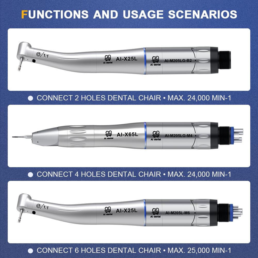 Dental Low Speed Handpiece Set AI-M205LGS-B2 Internal Water Spray With 1:1 Fiber Optical Handpiec