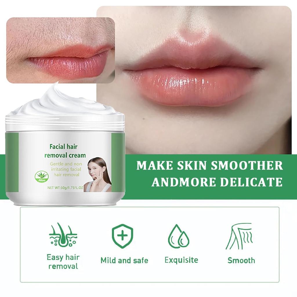 Facial Depilatory Cream, Aloe Vera Facial Hair Removal Cream for Women for Upper Lip and Chin and Hair Remover for Body Sensitive Skin, Gentle and