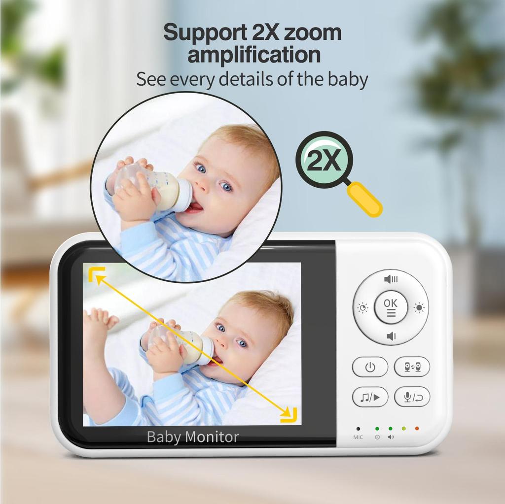 Wireless Night Vision Baby Monitor LCD Audio Video Security Camera 2 Way Talk Feeding Timer Temperature 2100 mAh Battery No WIFI Baby Care Camera