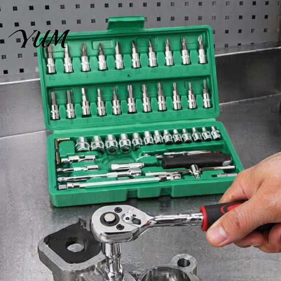 Professional Mechanic Tools Socket Wrench Set, Cr-V Steel Alloy Ratchet/Hex Multi-Bit Tool Ratchet Kit with Portable Storage Case for Home Maintenance