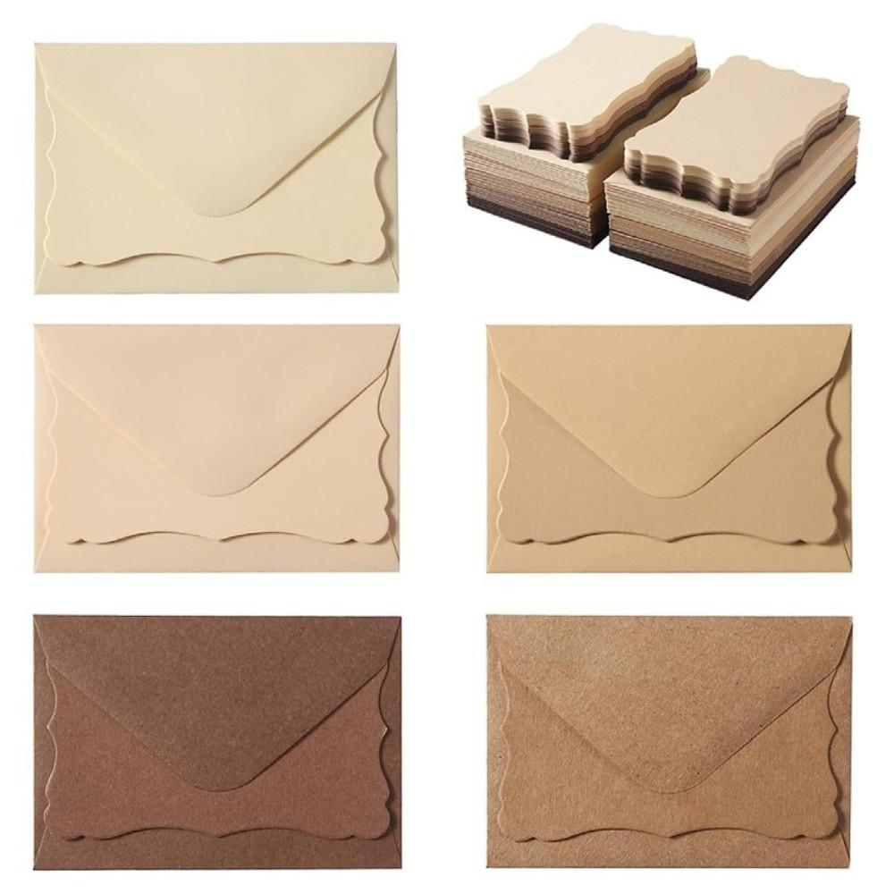 50Pcs With Envelope Greeting Card Wave Edge Invitation Cards Envelope Mini Gift Card Party Use