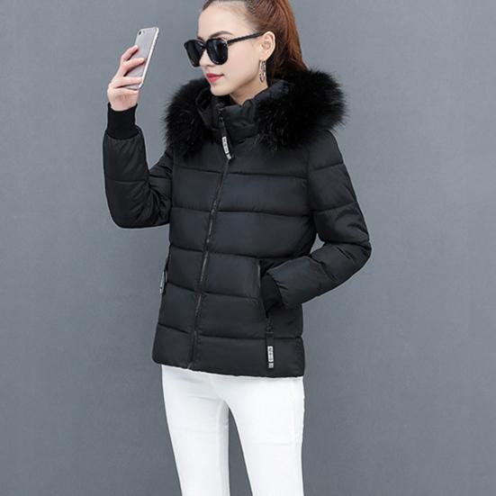 Winter Down Coat Padded Hooded Pockets Zip-up Parka Windproof Heat Retention